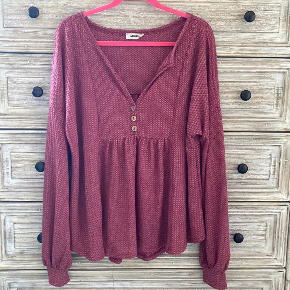 NWOT ADORA - Purple/Pink Sweater with Balloon Sleeves